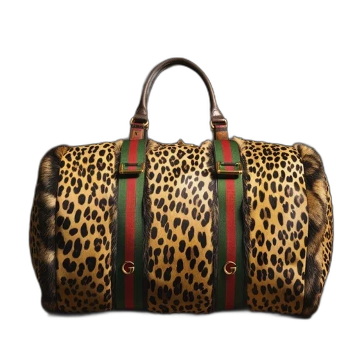 leopard, print, handbag, green, red, straps, golden, buckles transparent PNG cut-out