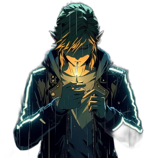 jacket, mask, face, concept art, comic book art, cyberpunk, pixel art, dark transparent PNG cut-out