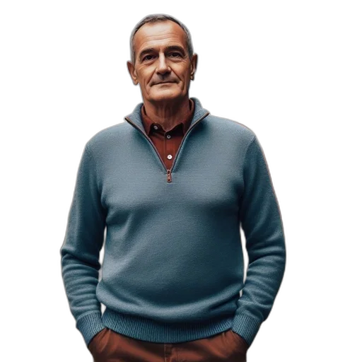 jacket, staff, face, animal, older, man, stands, confidently transparent PNG cut-out