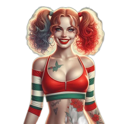 comic book art, concept art, fantasy art, cartoon, harley, quinn-style, character, vibrant transparent PNG cut-out