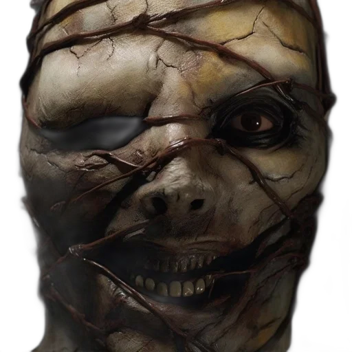 mask, face, creature, staff, concept art, 3d render, photorealistic, fantasy art transparent PNG cut-out
