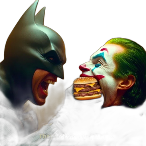 food, comic book art, concept art, photorealistic, fantasy art, batman, confronts, joker transparent PNG cut-out