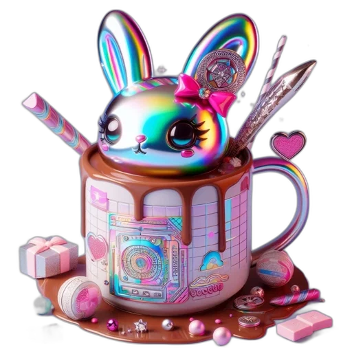 robot, jewelry, staff, vaporwave, 3d render, concept art, fantasy art, pastel transparent PNG cut-out