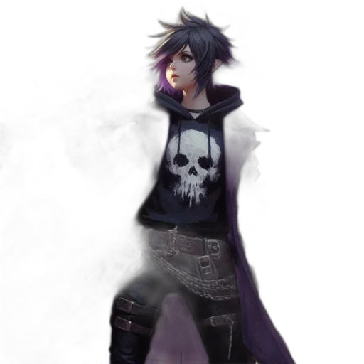 jacket, weapon, mask, concept art, fantasy art, pixel art, 3d render, dark transparent PNG cut-out