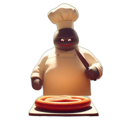 food, staff, robot, 3d render, concept art, dimly, lit, rustic transparent PNG cut-out