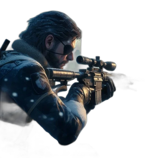 weapon, jacket, concept art, 3d render, photorealistic, comic book art, wintry, cityscape transparent PNG cut-out
