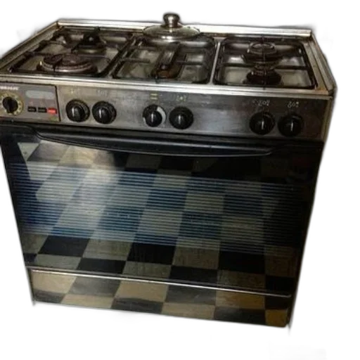 food, robot, 3d render, stainless, steel, gas, stove, black transparent PNG cut-out