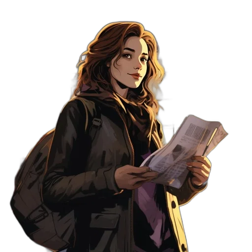 jacket, face, comic book art, concept art, cartoon, watercolor, city street, golden transparent PNG cut-out