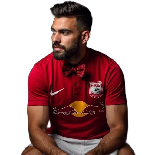animal, jacket, face, man, red, bulls, jersey, bow transparent PNG cut-out