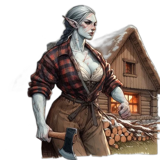 concept art, fantasy art, comic book art, watercolor, snow, fire, blue, woman transparent PNG cut-out