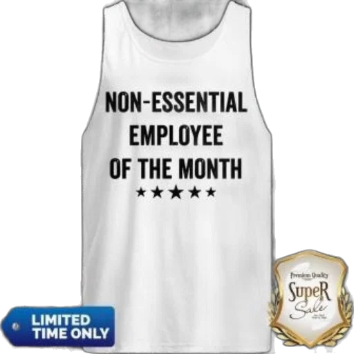 staff, white, tank, top, text, non-essential, employee, month transparent PNG cut-out
