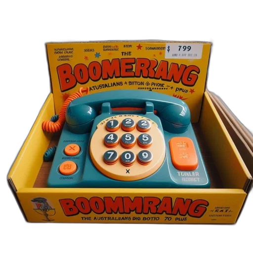 toy, telephone, called, boomerang, classic, design, teal, yellow transparent PNG cut-out