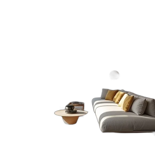 furniture, 3d render, photorealistic, concept art, earth tones, monochrome, dark, golden transparent PNG cut-out