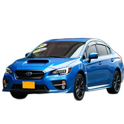 car, photorealistic, 3d render, concept art, blue, sedan, yellow, license transparent PNG cut-out