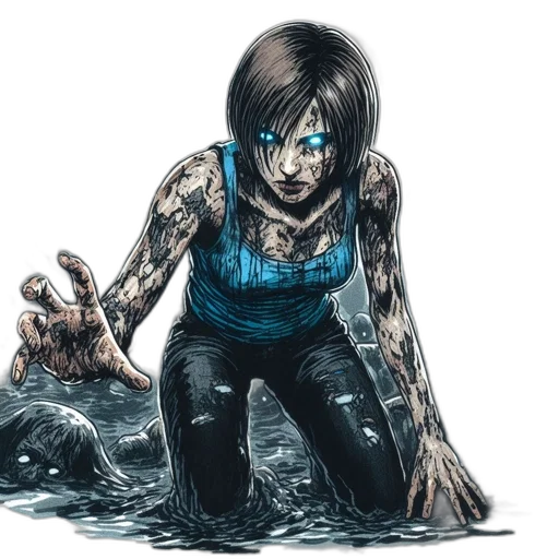 creature, comic book art, concept art, fantasy art, cartoon, blue, woman, short transparent PNG cut-out
