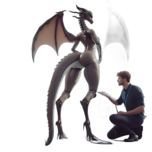 dragon, creature, staff, robot, concept art, fantasy art, 3d render, pixel art transparent PNG cut-out