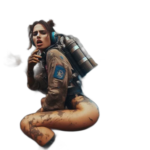 jacket, weapon, robot, cyberpunk, concept art, pixel art, photorealistic, muddy transparent PNG cut-out