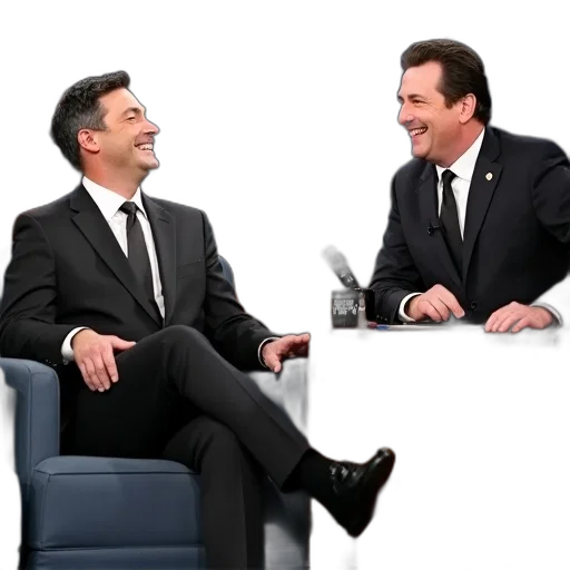 furniture, man, dark, suit, tie, seated, couch, microphone transparent PNG cut-out