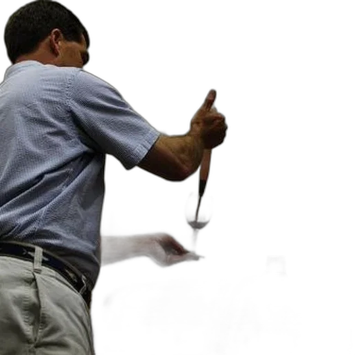 staff, sword, weapon, photorealistic, man, blue, shirt, white transparent PNG cut-out