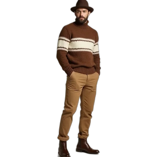 hat, jacket, earth tones, monochrome transparent PNG cut-out