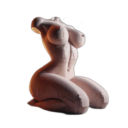 furniture, 3d render, intricate, pixelated, woman, figure, kneels, white transparent PNG cut-out