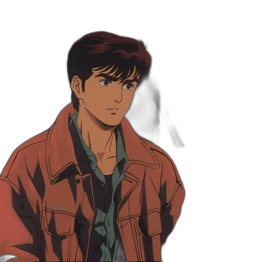 jacket, face, anime, vaporwave, cartoon, concept art, fog, earth tones transparent PNG cut-out