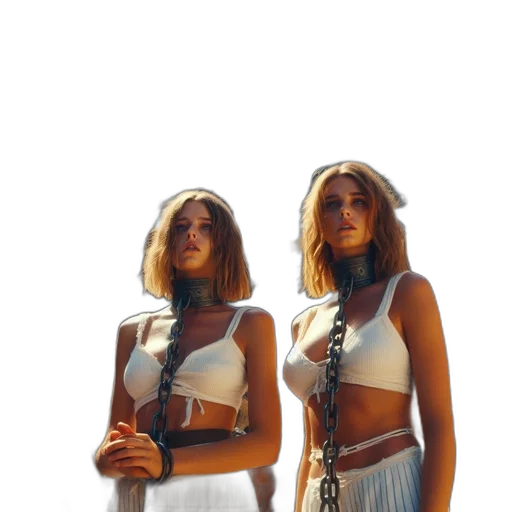 staff, concept art, 3d render, photorealistic, two, women, white, outfits transparent PNG cut-out