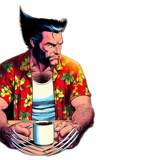 jacket, comic book art, concept art, cartoon, cyberpunk, wolverine, casually, shown transparent PNG cut-out