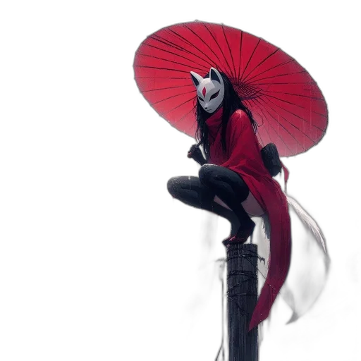 umbrella, staff, mask, creature, concept art, fantasy art, 3d render, anime transparent PNG cut-out