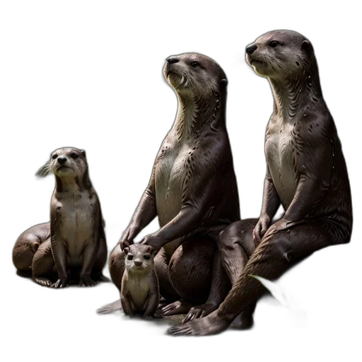 animal, photorealistic, 3d render, concept art, four, otters, rest, woodland transparent PNG cut-out