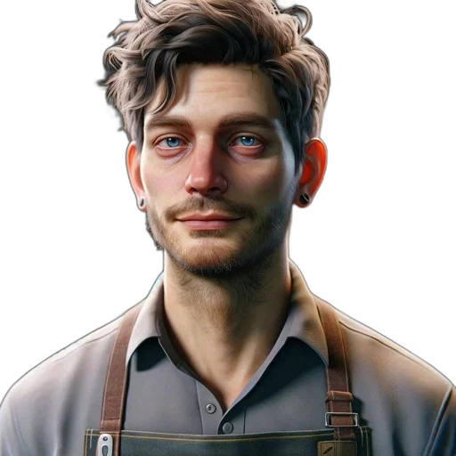 staff, face, robot, jacket, photorealistic, concept art, fantasy art, 3d render transparent PNG cut-out