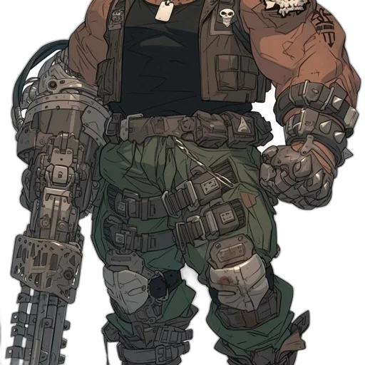 weapon, concept art, comic book art, pixel art, fantasy art, earth tones, bald, man transparent PNG cut-out