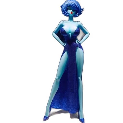 dress, robot, concept art, 3d render, fantasy art, vaporwave, blue, three transparent PNG cut-out