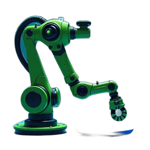 robot, weapon, staff, 3d render, concept art, green, robotic, arm transparent PNG cut-out
