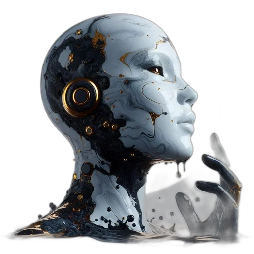 robot, face, mask, concept art, cyberpunk, 3d render, photorealistic, liquid transparent PNG cut-out