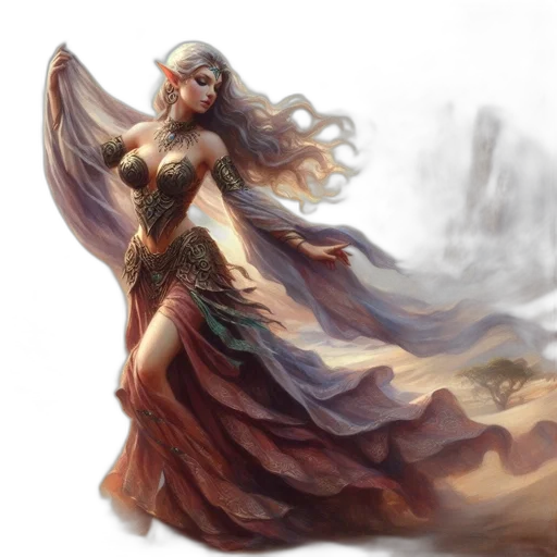 dress, fantasy art, concept art, comic book art, photorealistic, fire, fog, golden transparent PNG cut-out