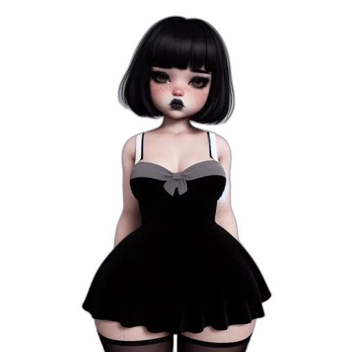 dress, creature, cartoon, concept art, 3d render, fantasy art, monochrome, dark transparent PNG cut-out