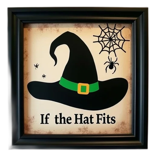 hat, framed, picture, witch, green, band, words, fits transparent PNG cut-out