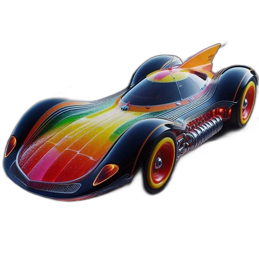 car, 3d render, concept art, futuristic, neon, colors, occupies, racetrack transparent PNG cut-out