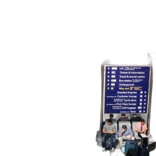 staff, busy, train, station, numerous, signs, providing, directions transparent PNG cut-out