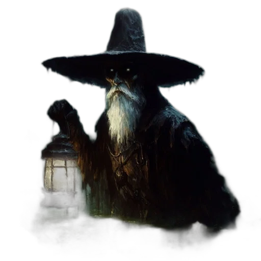 hat, staff, creature, mask, concept art, fantasy art, pixel art, photorealistic transparent PNG cut-out