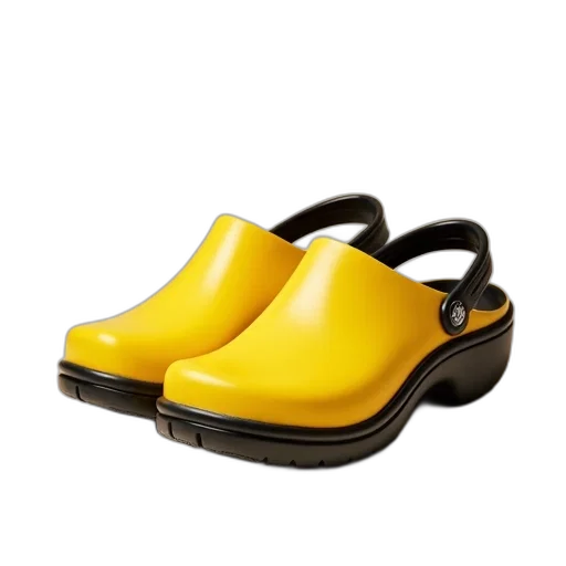 shoes, 3d render, pair, rubber, clogs, yellow, leather, uppers transparent PNG cut-out