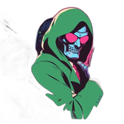jacket, mask, face, concept art, pixel art, comic book art, vaporwave, neon transparent PNG cut-out