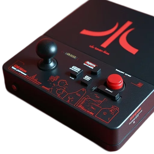 3d render, red, arcade, styled, atari, controller, sits, front transparent PNG cut-out