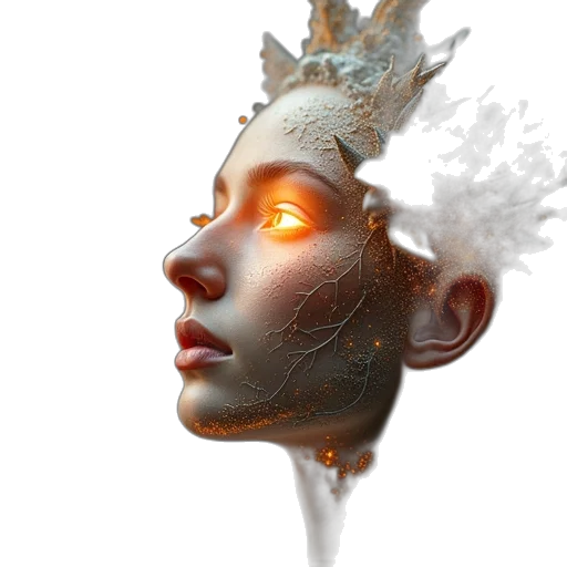 mask, face, crown, robot, concept art, 3d render, fantasy art, photorealistic transparent PNG cut-out