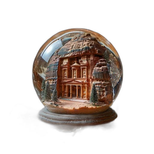 photorealistic, snow, globe, sits, wooden, stand, containing, miniature transparent PNG cut-out