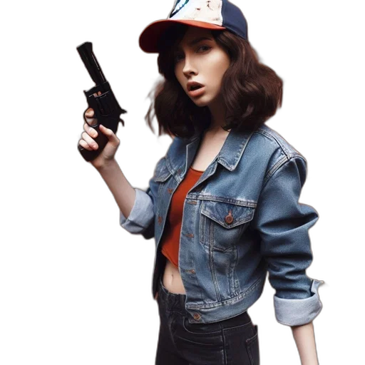 jacket, hat, weapon, staff, photorealistic, concept art, cyberpunk, cartoon transparent PNG cut-out
