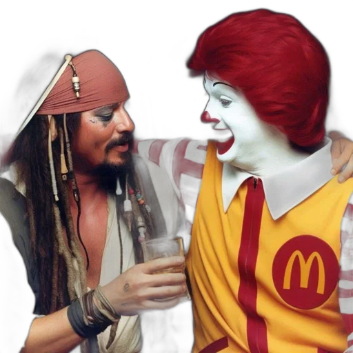 food, photorealistic, 3d render, two, individuals, one, dressed, pirate transparent PNG cut-out
