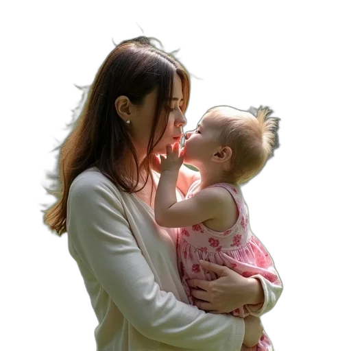 photorealistic, oil painting, 3d render, woman, her, baby, park, drinking transparent PNG cut-out