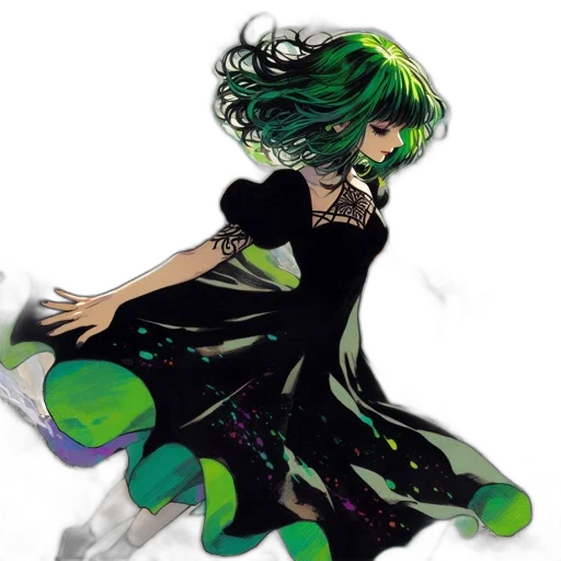 dress, concept art, pixel art, anime, fantasy art, outer space, green, monochrome transparent PNG cut-out